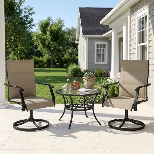 Alt view image 2 of 6 - Murago Patio Chairs Set of 2, Outdoor Swivel Chairs Set of 2, Padded Khaki | 360 Swivel and All Weather Rocking Chair with Padded Textilene Mesh Fabric and Rust Proof Steel Frame, 400 Lb. Capacity