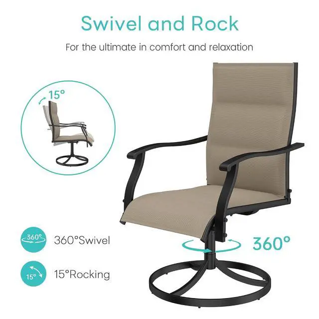 Alt view image 4 of 6 - Murago Patio Chairs Set of 2, Outdoor Swivel Chairs Set of 2, Padded Khaki | 360 Swivel and All Weather Rocking Chair with Padded Textilene Mesh Fabric and Rust Proof Steel Frame, 400 Lb. Capacity