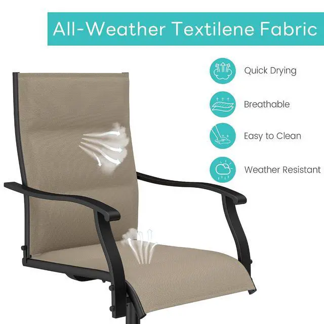Alt view image 5 of 6 - Murago Patio Chairs Set of 2, Outdoor Swivel Chairs Set of 2, Padded Khaki | 360 Swivel and All Weather Rocking Chair with Padded Textilene Mesh Fabric and Rust Proof Steel Frame, 400 Lb. Capacity