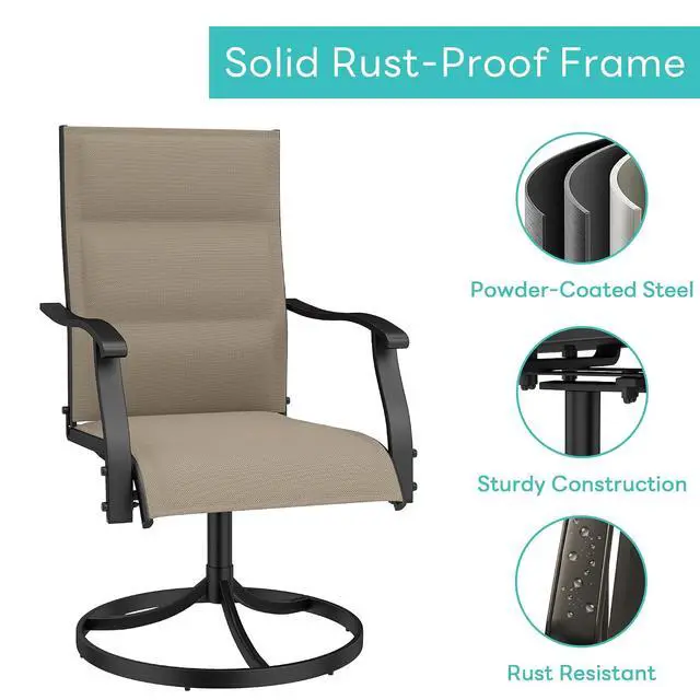 Alt view image 6 of 6 - Murago Patio Chairs Set of 2, Outdoor Swivel Chairs Set of 2, Padded Khaki | 360 Swivel and All Weather Rocking Chair with Padded Textilene Mesh Fabric and Rust Proof Steel Frame, 400 Lb. Capacity