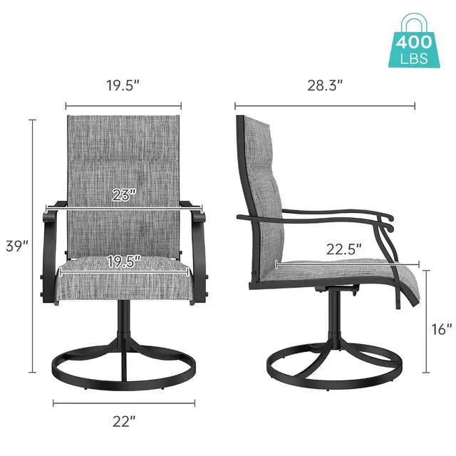 Alt view image 3 of 6 - Murago Patio Chairs Set of 2, Outdoor Swivel Chairs Set of 2, Padded Grey | 360 Swivel and All Weather Rocking Chair with Padded Textilene Mesh Fabric and Rust Proof Steel Frame, 400 Lb. Capacity