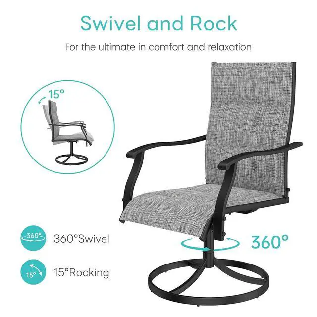 Alt view image 5 of 7 - Murago Patio Chairs Set of 4, Outdoor Chairs Set of 4, Patio Chairs, Grey | 360 Swivel and All Weather Rocking Chair with Padded Textilene Mesh Fabric and Rust Proof Steel Frame, 400 Lb. Capacity
