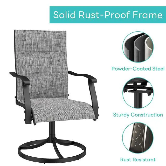Alt view image 6 of 7 - Murago Patio Chairs Set of 4, Outdoor Chairs Set of 4, Patio Chairs, Grey | 360 Swivel and All Weather Rocking Chair with Padded Textilene Mesh Fabric and Rust Proof Steel Frame, 400 Lb. Capacity