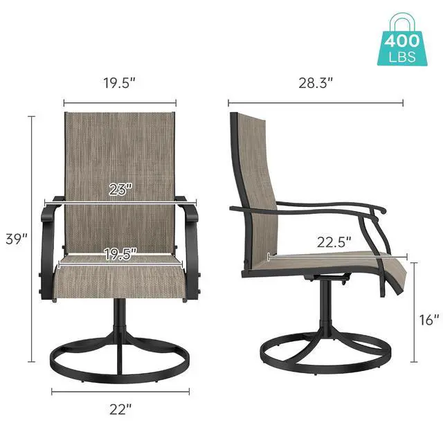 Alt view image 3 of 6 - Murago Outdoor Swivel Chairs Set of 2, Patio Chairs Set of 2, Brown | 360 Swivel and All Weather Rocking Chair with Textilene Mesh Fabric and Rust Proof Steel Frame, 400 Lb. Capacity