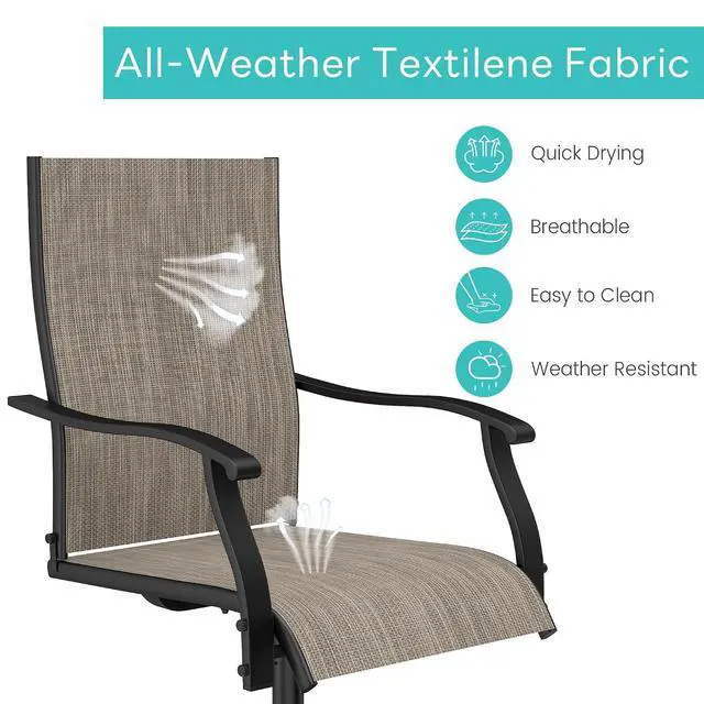 Alt view image 4 of 6 - Murago Outdoor Swivel Chairs Set of 2, Patio Chairs Set of 2, Brown | 360 Swivel and All Weather Rocking Chair with Textilene Mesh Fabric and Rust Proof Steel Frame, 400 Lb. Capacity