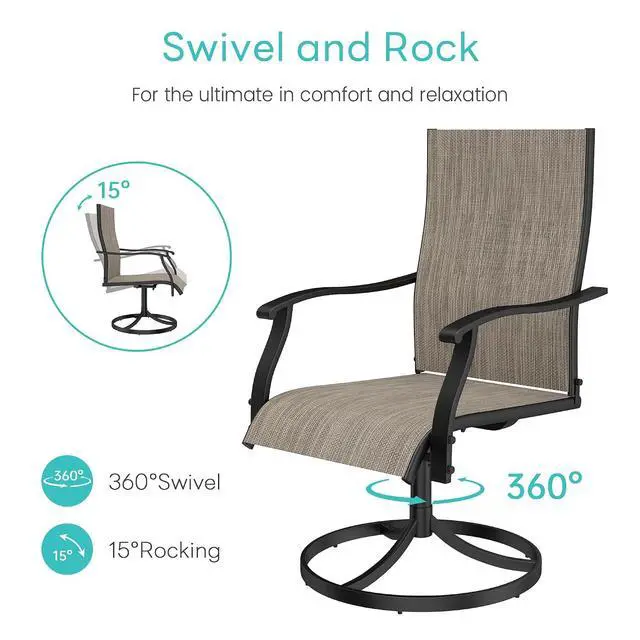 Alt view image 5 of 6 - Murago Outdoor Swivel Chairs Set of 2, Patio Chairs Set of 2, Brown | 360 Swivel and All Weather Rocking Chair with Textilene Mesh Fabric and Rust Proof Steel Frame, 400 Lb. Capacity