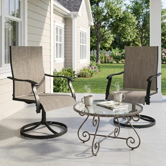 Alt view image 2 of 6 - Murago Outdoor Swivel Chairs Set of 2, Patio Chairs Set of 2, Brown | 360 Swivel and All Weather Rocking Chair with Textilene Mesh Fabric and Rust Proof Steel Frame, 400 Lb. Capacity