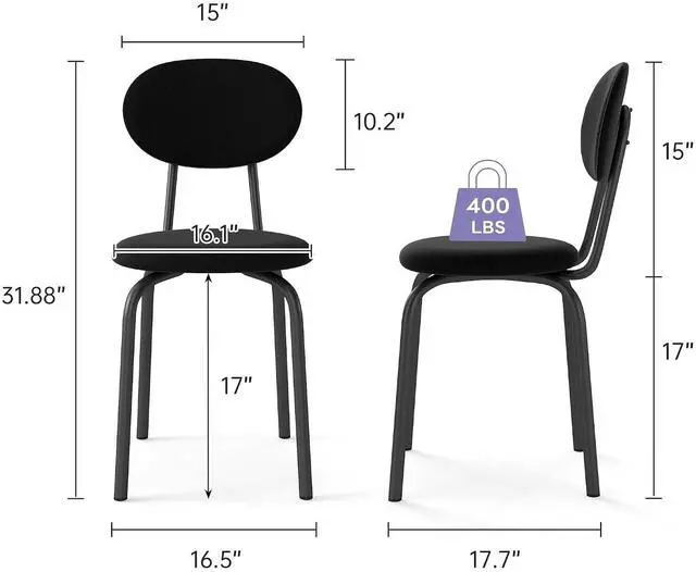 Alt view image 3 of 6 - Murago Stackable Dining Chairs Set of 4,Stackable Waiting Room Chairs,Black | Stacking Kitchen Chairs with Upholstered Back and Seat with Dense Foam Cushions,Steel Frame with 400 Lb. Capacity