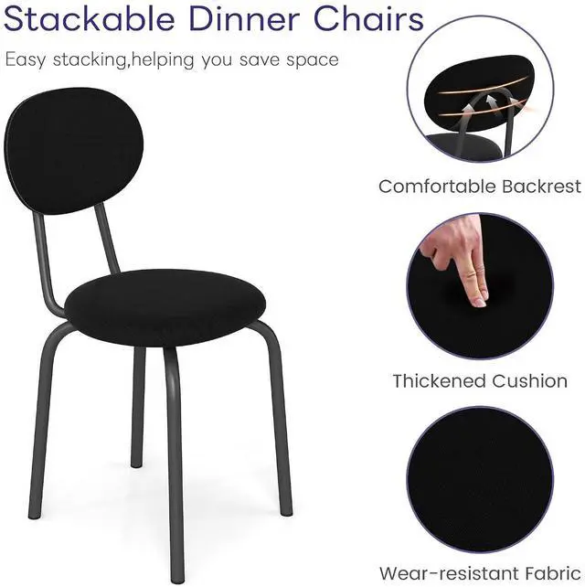 Alt view image 4 of 6 - Murago Stackable Dining Chairs Set of 4,Stackable Waiting Room Chairs,Black | Stacking Kitchen Chairs with Upholstered Back and Seat with Dense Foam Cushions,Steel Frame with 400 Lb. Capacity
