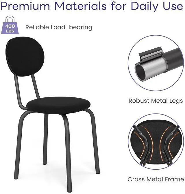 Alt view image 5 of 6 - Murago Stackable Dining Chairs Set of 4,Stackable Waiting Room Chairs,Black | Stacking Kitchen Chairs with Upholstered Back and Seat with Dense Foam Cushions,Steel Frame with 400 Lb. Capacity