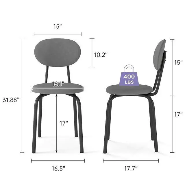 Alt view image 3 of 6 - Murago Stackable Dining Chairs Set of 4,Stackable Waiting Room Chairs,Grey | Stacking Kitchen Chairs with Upholstered Back and Seat with Dense Foam Cushions,Steel Frame with 400 Lb. Capacity