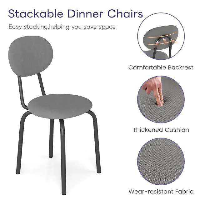 Alt view image 4 of 6 - Murago Stackable Dining Chairs Set of 4,Stackable Waiting Room Chairs,Grey | Stacking Kitchen Chairs with Upholstered Back and Seat with Dense Foam Cushions,Steel Frame with 400 Lb. Capacity