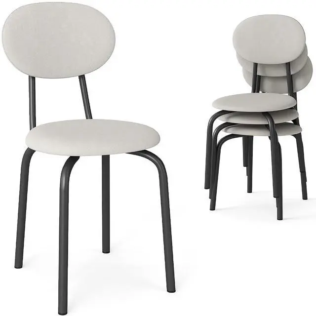 Main image of Murago Stackable Dining Chairs Set of 4,Stackable Waiting Room Chairs,Beige | Stacking Kitchen Chairs with Upholstered Back and Seat with Dense Foam Cushions,Steel Frame with 400 Lb. Capacity