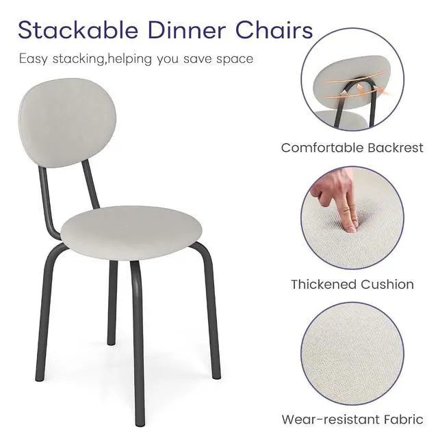 Alt view image 4 of 6 - Murago Stackable Dining Chairs Set of 4,Stackable Waiting Room Chairs,Beige | Stacking Kitchen Chairs with Upholstered Back and Seat with Dense Foam Cushions,Steel Frame with 400 Lb. Capacity