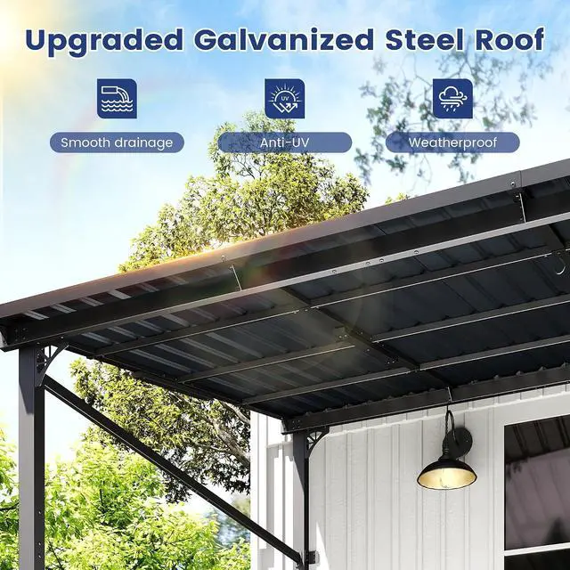 Alt view image 2 of 7 - Murago 10'x10' Wall Mounted Gazebo, Lean to Gazebo Pergola with Sloped Roof | Hard Top Pergola, Aluminum Metal Frame & Galvanized Steel Roof, Outdoor Heavy Duty Awnings for Patio, Backyard, Deck