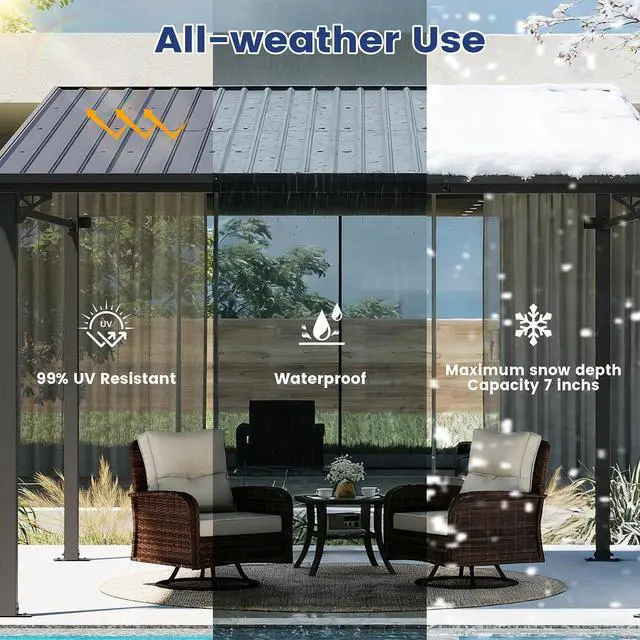 Alt view image 6 of 7 - Murago 10'x10' Wall Mounted Gazebo, Lean to Gazebo Pergola with Sloped Roof | Hard Top Pergola, Aluminum Metal Frame & Galvanized Steel Roof, Outdoor Heavy Duty Awnings for Patio, Backyard, Deck