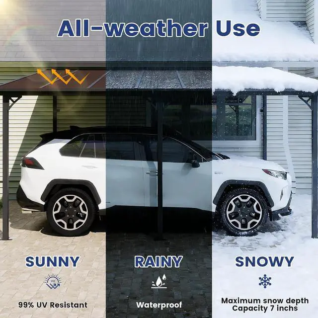 Alt view image 6 of 7 - Murago 10' x 14' Lean to Gazebo Pergola with Polycarbonate Panel Roof | Wall Mounted Gazebo with Aluminum Top Frame, Hardtop Pergola with Sloped Roof, Outdoor Heavy Duty Awnings for Patio, Backyard