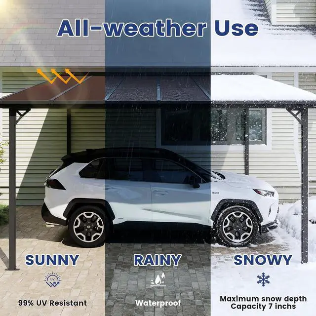 Alt view image 6 of 7 - Murago 12'x12' Lean to Gazebo Pergola with Polycarbonate Panel Roof | Wall Mounted Gazebo with Aluminum Top Frame, Hardtop Pergola with Sloped Roof, Outdoor Heavy Duty Awnings for Patio, Backyard
