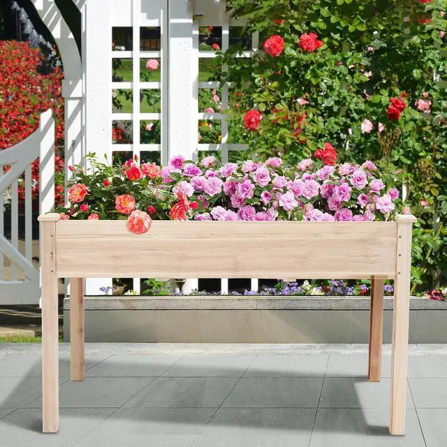 Alt view image 2 of 7 - Murago 49"x24"x30" Long Raised Garden Bed Outdoor, Wood Outdoor Planter Box, Raised Garden Bed with Legs, for Growing Flowers and Herbs on Patio, Balcony, Deck, or Yard, 30" Tall