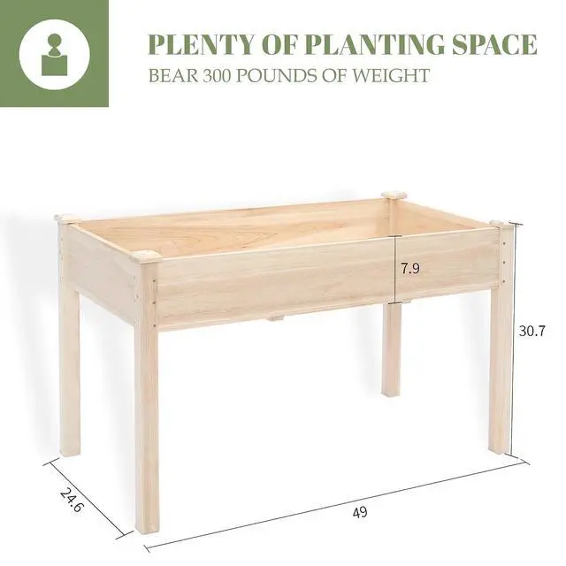 Alt view image 4 of 7 - Murago 49"x24"x30" Long Raised Garden Bed Outdoor, Wood Outdoor Planter Box, Raised Garden Bed with Legs, for Growing Flowers and Herbs on Patio, Balcony, Deck, or Yard, 30" Tall