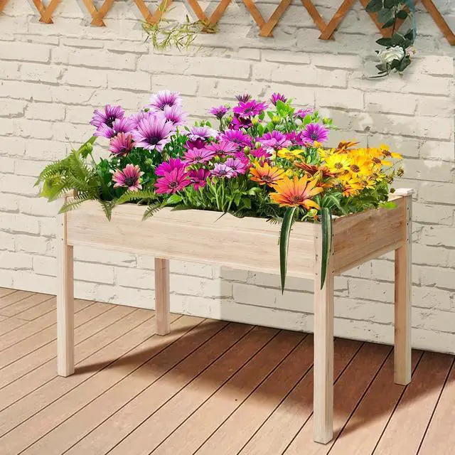 Alt view image 3 of 7 - Murago 49"x24"x30" Long Raised Garden Bed Outdoor, Wood Outdoor Planter Box, Raised Garden Bed with Legs, for Growing Flowers and Herbs on Patio, Balcony, Deck, or Yard, 30" Tall
