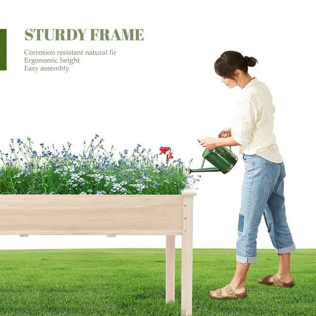 Alt view image 7 of 7 - Murago 49"x24"x30" Long Raised Garden Bed Outdoor, Wood Outdoor Planter Box, Raised Garden Bed with Legs, for Growing Flowers and Herbs on Patio, Balcony, Deck, or Yard, 30" Tall