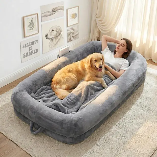 Alt view image 2 of 7 - Murago Human Dog Bed for Adults, 71"x43"x10",Light Grey | Dog Bed for Humans with Smooth Short Plush,Removable Cover & Waterproof Liner,Ideal for Living Room,Bedroom