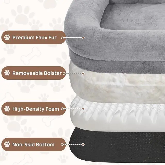 Alt view image 3 of 7 - Murago Human Dog Bed for Adults, 71"x43"x10",Light Grey | Dog Bed for Humans with Smooth Short Plush,Removable Cover & Waterproof Liner,Ideal for Living Room,Bedroom