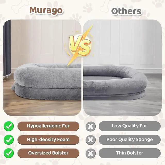 Alt view image 6 of 7 - Murago Human Dog Bed for Adults, 71"x43"x10",Light Grey | Dog Bed for Humans with Smooth Short Plush,Removable Cover & Waterproof Liner,Ideal for Living Room,Bedroom