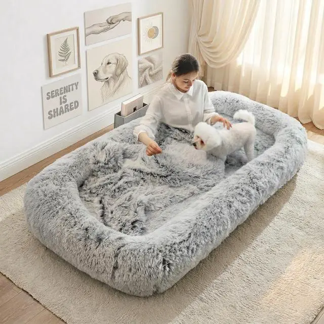 Alt view image 2 of 7 - Murago Human Dog Bed,75"x43"x10",Light Grey | Dog Bed for Humans with Smooth Short Plush,Removable Cover & Waterproof Liner,Ideal for Living Room,Bedroom