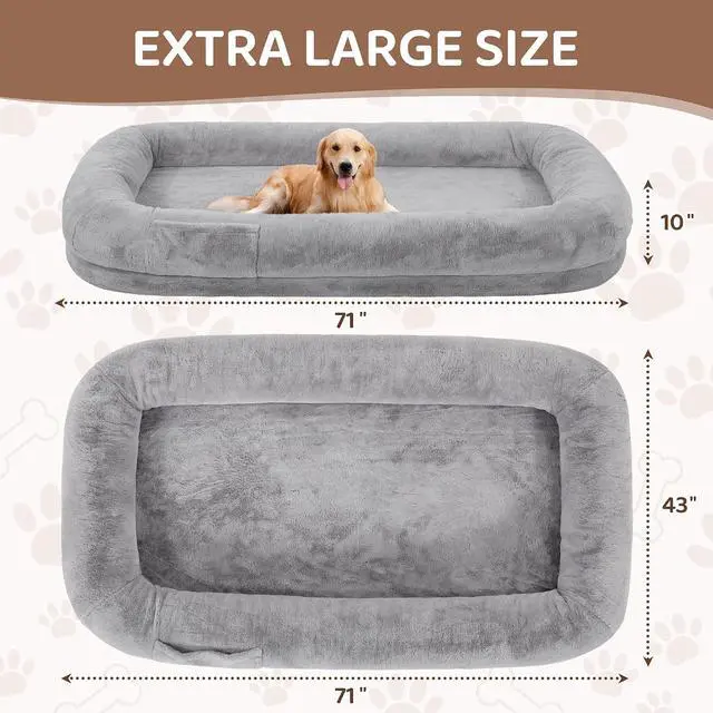 Alt view image 7 of 7 - Murago Human Dog Bed for Adults, 71"x43"x10",Light Grey | Dog Bed for Humans with Smooth Short Plush,Removable Cover & Waterproof Liner,Ideal for Living Room,Bedroom
