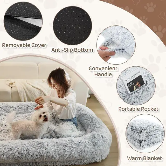 Alt view image 3 of 7 - Murago Human Dog Bed,75"x43"x10",Light Grey | Dog Bed for Humans with Smooth Short Plush,Removable Cover & Waterproof Liner,Ideal for Living Room,Bedroom