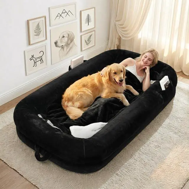 Alt view image 2 of 7 - Murago Human Dog Bed,71"x43"x10",Black | Dog Bed for Humans with Smooth Short Plush,Removable Cover & Waterproof Liner,Ideal for Living Room,Bedroom