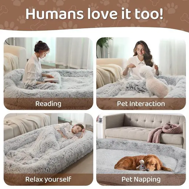 Alt view image 4 of 7 - Murago Human Dog Bed,75"x43"x10",Light Grey | Dog Bed for Humans with Smooth Short Plush,Removable Cover & Waterproof Liner,Ideal for Living Room,Bedroom