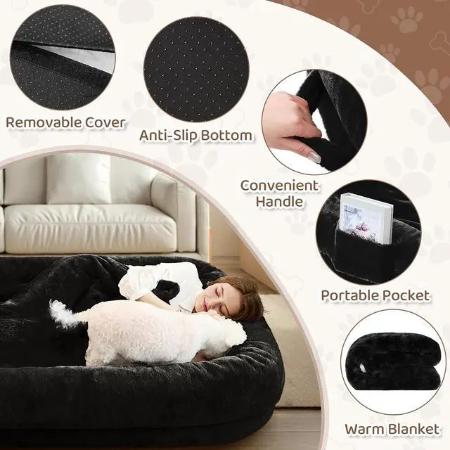 Alt view image 3 of 7 - Murago Human Dog Bed,71"x43"x10",Black | Dog Bed for Humans with Smooth Short Plush,Removable Cover & Waterproof Liner,Ideal for Living Room,Bedroom