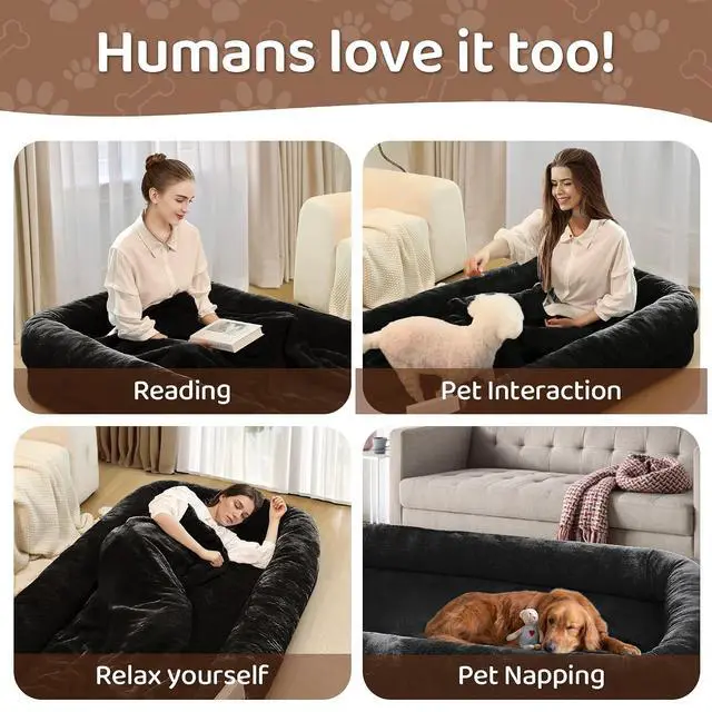 Alt view image 4 of 7 - Murago Human Dog Bed,71"x43"x10",Black | Dog Bed for Humans with Smooth Short Plush,Removable Cover & Waterproof Liner,Ideal for Living Room,Bedroom