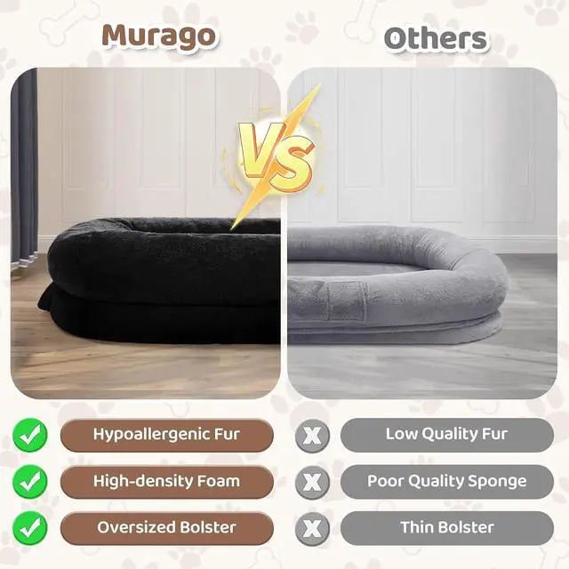 Alt view image 6 of 7 - Murago Human Dog Bed,71"x43"x10",Black | Dog Bed for Humans with Smooth Short Plush,Removable Cover & Waterproof Liner,Ideal for Living Room,Bedroom