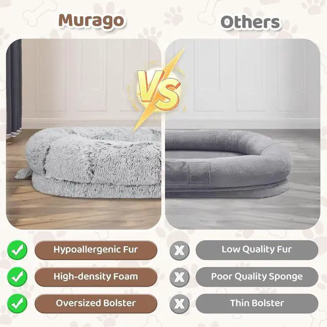 Alt view image 6 of 7 - Murago Human Dog Bed,75"x43"x10",Light Grey | Dog Bed for Humans with Smooth Short Plush,Removable Cover & Waterproof Liner,Ideal for Living Room,Bedroom