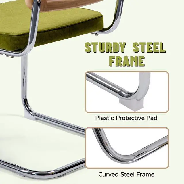 Alt view image 5 of 7 - Murago Modern Cesca Cane Dining Chairs,Set of 2,Green | Handwoven Rattan Cane Back,Chrome Base,Upholstered Seat,Ideal for Kitchen or Dining Room
