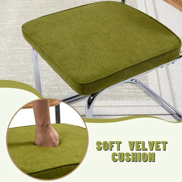Alt view image 4 of 7 - Murago Modern Cesca Cane Dining Chairs,Set of 2,Green | Handwoven Rattan Cane Back,Chrome Base,Upholstered Seat,Ideal for Kitchen or Dining Room