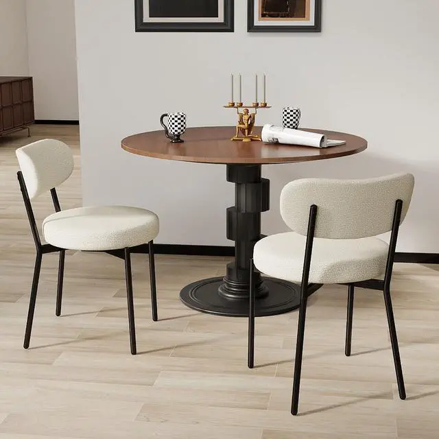 Main image of Murago Dining Chairs Set of 2,Boucle Comfortable Upholstered Seat,White | Curved Backrest,Mid Century Modern Contemporary Scandinavian Designer Chairs Ideal for Dining Room,Kitchen