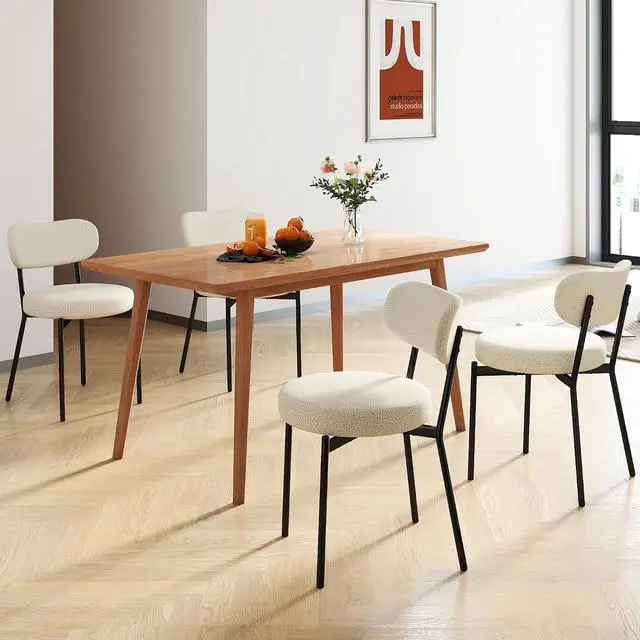 Main image of Murago Dining Chairs Set of 4,Boucle Comfortable Upholstered Seat,White | Curved Backrest,Mid Century Modern Contemporary Scandinavian Designer Chairs Ideal for Dining Room,Kitchen