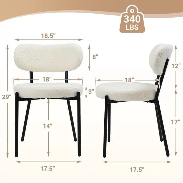 Alt view image 2 of 7 - Murago Dining Chairs Set of 4,Boucle Comfortable Upholstered Seat,White | Curved Backrest,Mid Century Modern Contemporary Scandinavian Designer Chairs Ideal for Dining Room,Kitchen