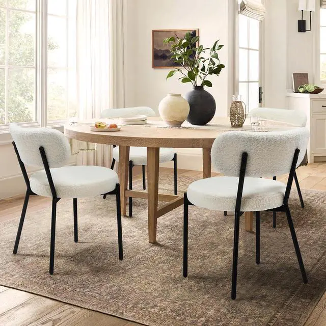 Alt view image 4 of 7 - Murago Dining Chairs Set of 4,Boucle Comfortable Upholstered Seat,White | Curved Backrest,Mid Century Modern Contemporary Scandinavian Designer Chairs Ideal for Dining Room,Kitchen
