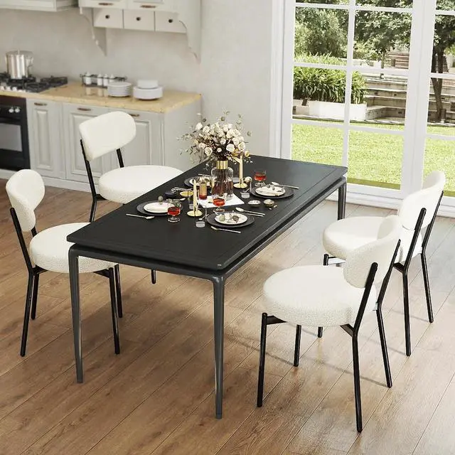 Alt view image 3 of 7 - Murago Dining Chairs Set of 4,Boucle Comfortable Upholstered Seat,White | Curved Backrest,Mid Century Modern Contemporary Scandinavian Designer Chairs Ideal for Dining Room,Kitchen