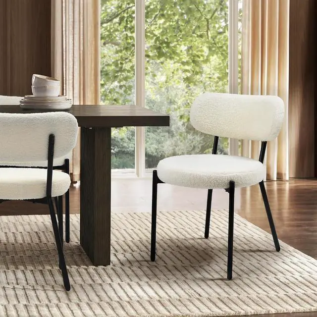 Alt view image 5 of 7 - Murago Dining Chairs Set of 4,Boucle Comfortable Upholstered Seat,White | Curved Backrest,Mid Century Modern Contemporary Scandinavian Designer Chairs Ideal for Dining Room,Kitchen