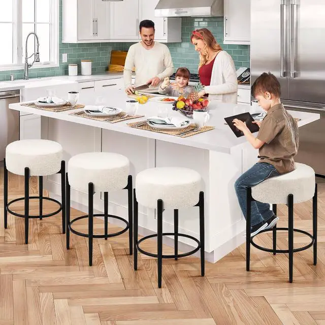 Alt view image 7 of 7 - Murago Counter Height Bar Stools Set of 2,White | Curved Backrest,Mid Century Modern Contemporary Scandinavian Designer Chairs Ideal for Dining Room,Kitchen