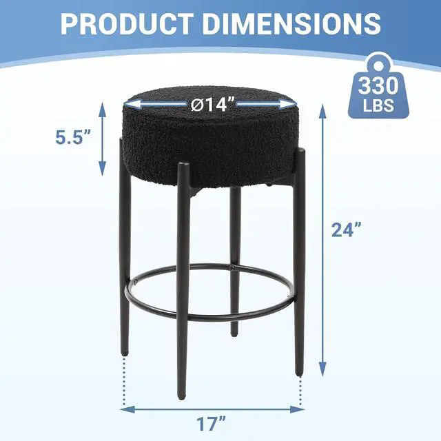 Alt view image 2 of 7 - Murago Counter Height Bar Stools Set of 2,Black | Curved Backrest,Mid Century Modern Contemporary Scandinavian Designer Chairs Ideal for Dining Room,Kitchen