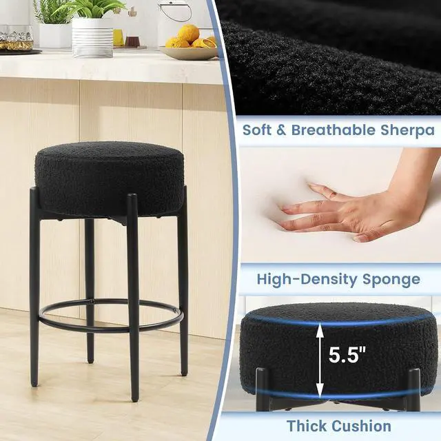 Alt view image 5 of 7 - Murago Counter Height Bar Stools Set of 2,Black | Curved Backrest,Mid Century Modern Contemporary Scandinavian Designer Chairs Ideal for Dining Room,Kitchen