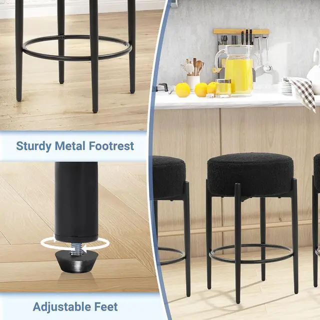 Alt view image 6 of 7 - Murago Counter Height Bar Stools Set of 2,Black | Curved Backrest,Mid Century Modern Contemporary Scandinavian Designer Chairs Ideal for Dining Room,Kitchen